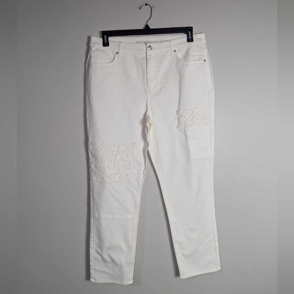 14 The So Slimming Girlfriend Ankle by Chico's Cream Lace Jeans‎